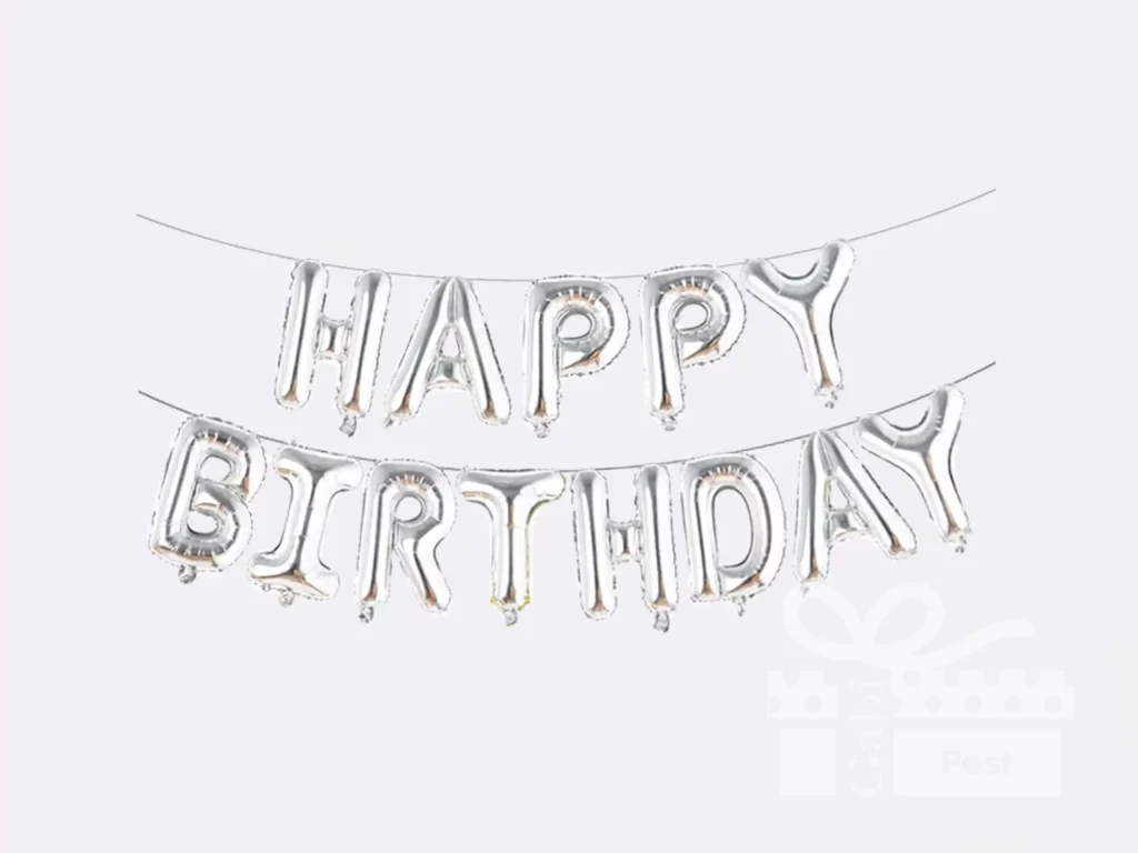 Silver Happy Birthday balloons